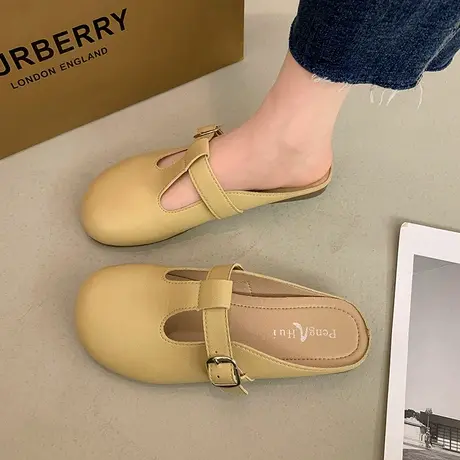 无后跟懒人鞋女一脚蹬2024新款春季平底百搭舒适软底单鞋包头半拖商品大图