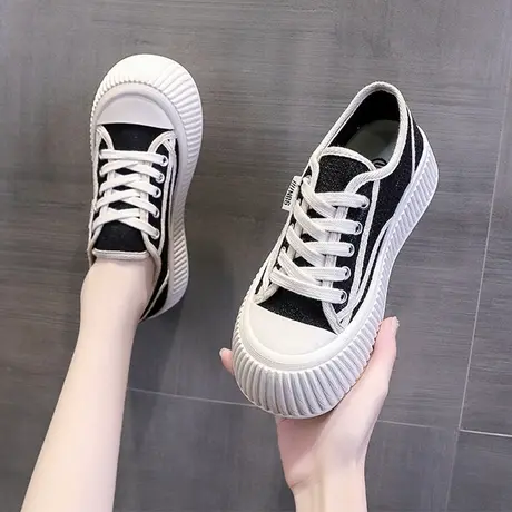 黑色帆布鞋女休闲鞋子透气女鞋百搭单鞋饼干鞋ins小白鞋女款板鞋商品大图