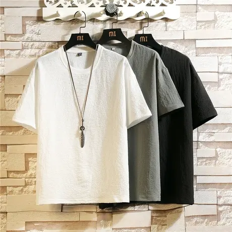 亚麻套装男夏季冰丝短袖t恤中国风唐装休闲运动男装搭配一套帅气商品大图