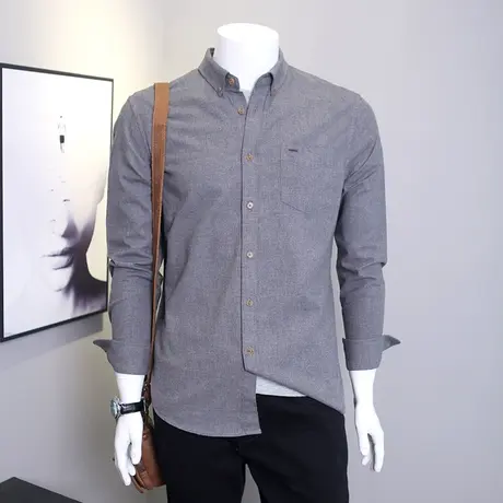 格慕施秋季纯棉男长袖衬衫休闲外穿男士全棉舒适大码衬衣商务上衣图片