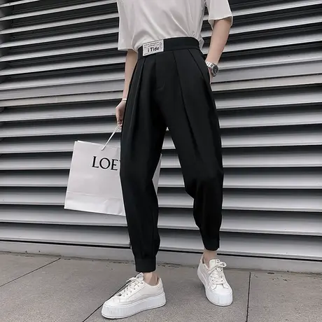 夏季裤子男休闲裤长裤九分裤哈伦裤修身潮流发型师时尚纯色小西裤商品大图