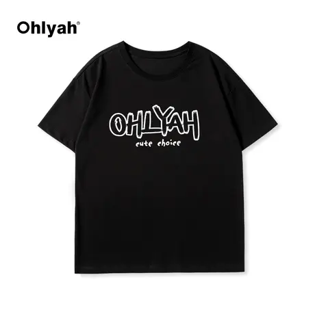 Ohlyah春夏新款美式字母大码短袖T恤女内搭打底衫宽松情侣上衣潮商品大图