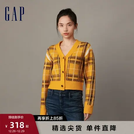 Gap女装早春洋气撞色格纹针织开衫宽松休闲开襟毛衣打底衫890834图片