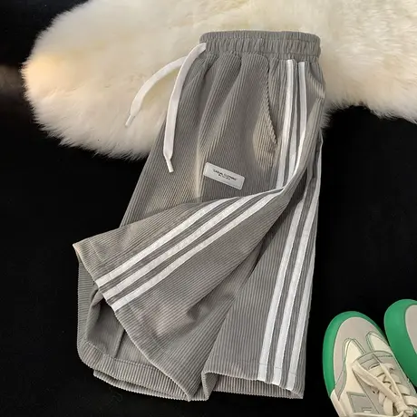 条纹短裤男夏季运动裤子潮流宽松篮球跑步五分裤男薄款休闲大裤衩商品大图