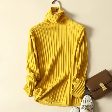 糖果色高领毛衣女2021冬季新款宽松显瘦百搭加厚推推领坑条打底衫商品大图