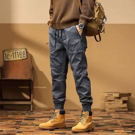 裤子男款时尚男装潮流百搭宽松束脚工装裤多口袋迷彩工装裤休闲图片