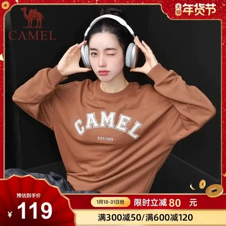 骆驼女装运动卫衣2024春季纯棉套头休闲圆领宽松长袖t恤上衣商品大图