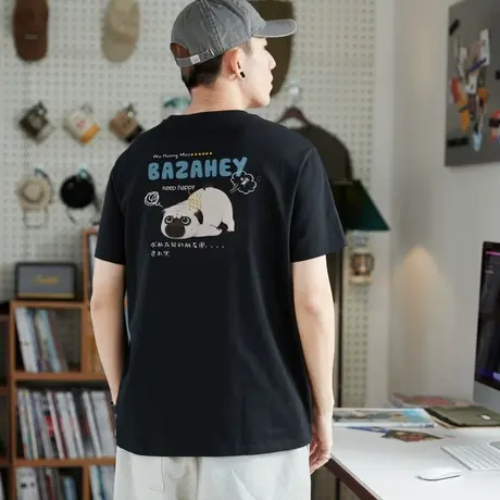[吾皇猫联名]唐狮纯棉夏季短袖t恤男士潮牌打底衫印花宽松上衣ins商品大图