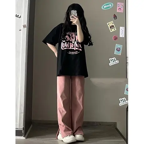 重磅纯棉美式复古短袖t恤女oversize设计感小众宽松半袖上衣春夏商品大图