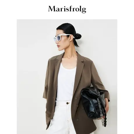 【6A级桑蚕丝】玛丝菲尔西装夏季新款咖色平驳领日常通勤西服外套图片