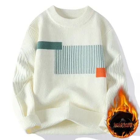 2023秋冬季新款男士加绒加厚针织衫男装上衣服个性毛衣打底衫线衣商品大图
