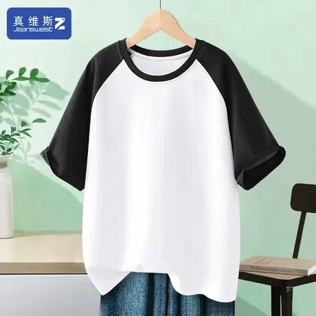 真维斯Z+白色短袖女夏季2024新款拼接韩系上衣设计感小众体恤衫H商品大图