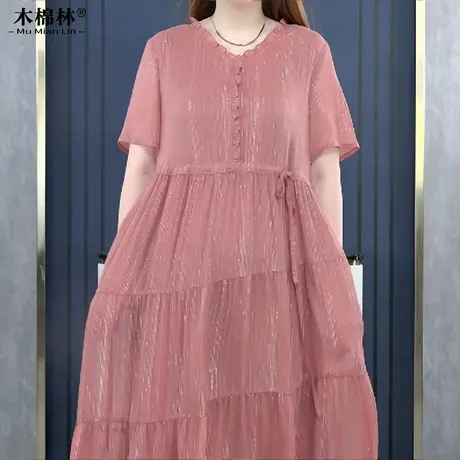 胖mm大码女百搭连衣裙夏季气质时尚显瘦复古宽松减龄甜美气质短袖商品大图