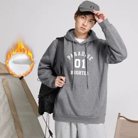 真维斯Z+男装 连帽美式复古个性印花休闲百搭加绒宽松卫衣外套X图片