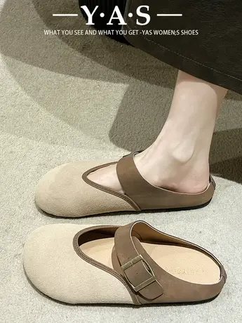 包头半拖鞋女2024年春季新款森系复古日系休闲软平底丑萌勃肯鞋商品大图