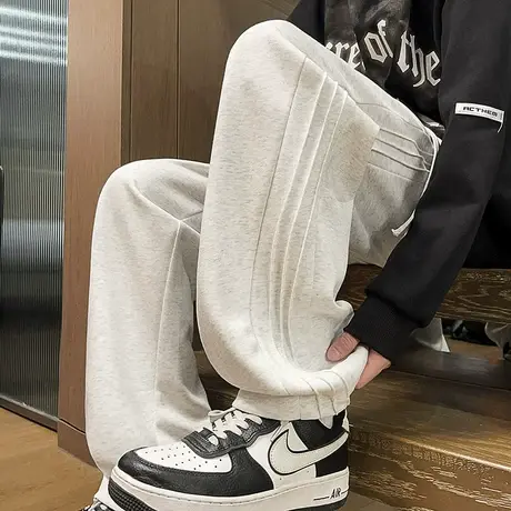 重磅宽松休闲卫裤男春季美式复古灰色阔腿裤子青少年垂感运动长裤商品大图