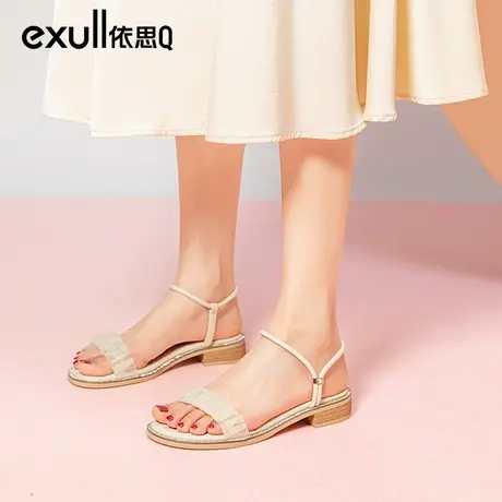 依思q2023年今年新款凉鞋女秋外穿一字带网纱平底两穿沙滩凉拖女商品大图