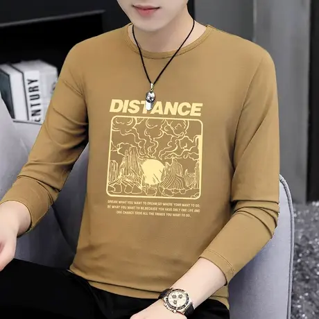 莫代尔长袖t恤男秋季小衫圆领上衣服国潮印花体恤打底衫内搭秋衣商品大图