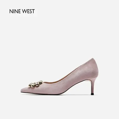 Nine West/玖熙高跟鞋女细跟反绒2023秋新款水钻尖头单鞋黑色女鞋图片