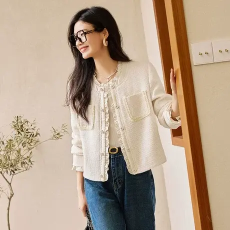 时尚气质小香风外套2023年秋季新款淑女温柔甜美修身显瘦通勤上衣商品大图