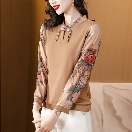 显瘦打底衫女2023秋季新款假两件中年妈妈上衣内搭气质长袖t恤女商品大图