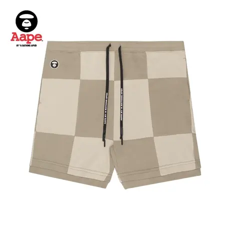 Aape旗舰店男装春夏猿颜字母印花格纹拼接系带休闲短裤6863XXI图片