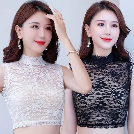 蕾丝打底衫女高领网纱蕾丝衬衫女秋季季短款高级感修身显瘦内搭图片