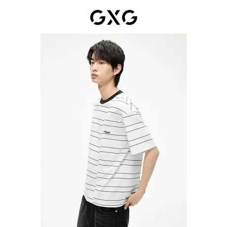 GXG男装 中性系列时尚条纹精致绣花圆领短袖T恤 2023年夏季新品图片