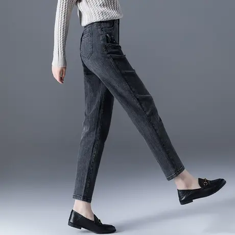 黑色牛仔裤女2023年新款哈伦裤秋冬加绒妈妈高腰女士老爹裤萝卜裤商品大图