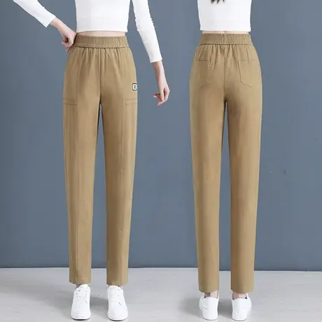 卡其色哈伦萝卜裤女2023年春秋新款休闲高腰显瘦修身老爹工装裤潮商品大图