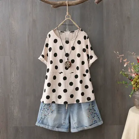 2023新款潮韩版宽松圆点短袖t恤女短款圆领夏季上衣打底衫体恤衫商品大图