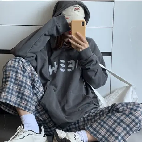 chic卫衣女秋冬宽松韩版潮ins上衣bf慵懒风加绒加厚waitmore外套商品大图