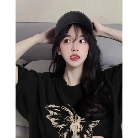 纯棉重磅设计感蝴蝶短袖t恤女2023夏季ins国潮牌高街宽松上衣服商品大图