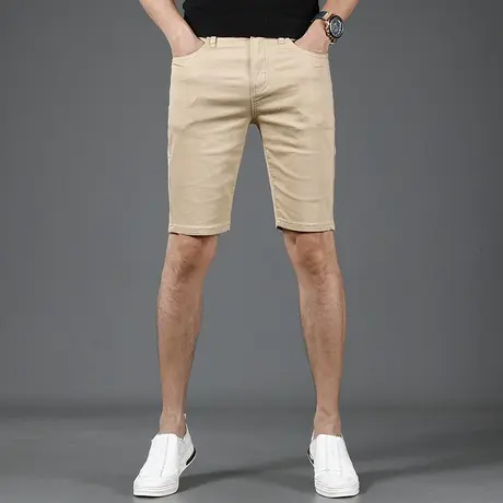 卡其色牛仔短裤男五分裤夏季薄款2023新款修身弹力休闲男士中裤商品大图