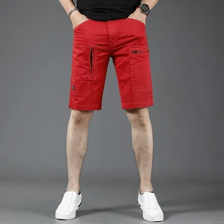 红色休闲短裤男夏季2023新款港风潮牌工装五分裤修身男士中裤外穿商品大图