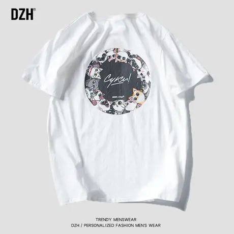 男士日系白色印花t恤男ins潮流百搭纯棉短袖夏季潮牌男装2023新款商品大图