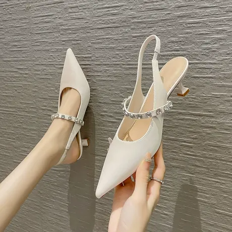 包头凉鞋女2023年夏季新款法式网红气质细跟高跟鞋一字带水钻单鞋商品大图
