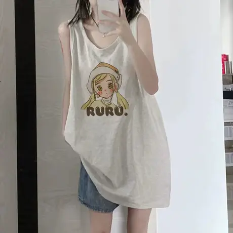 美式复古纯棉吊带运动坎肩背心无袖t恤女夏季外穿宽松篮球服上衣图片
