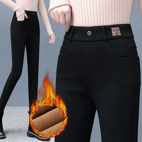 黑色打底裤冬女加绒加厚高腰保暖小脚裤子大码显瘦弹力铅笔裤外穿商品大图