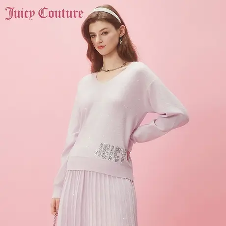 Juicy Couture橘滋2024早春穿搭新款粉色银河珠片刺绣女式针织衫图片