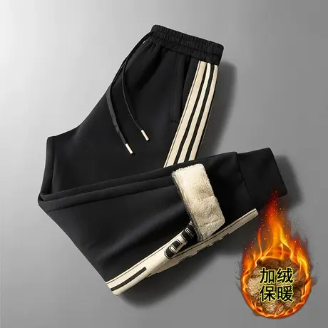 冬季加绒加厚裤子男士宽松运动休闲长裤韩版潮流卫裤束脚外穿棉裤商品大图