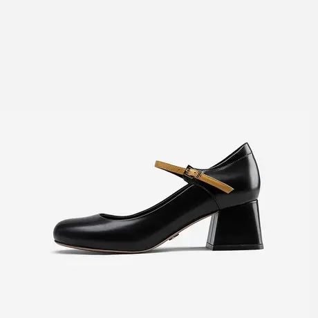 Nine West/玖熙玛丽珍鞋女2022年秋冬新款粗跟复古法式方圆头单鞋图片