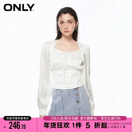 ONLY2023冬季新款时尚通勤风方领满印短款套头雪纺衫女|123251017商品大图