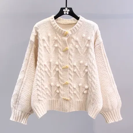 牛角扣麻花毛衣外套女春装2023新款韩版宽松慵懒风高级感针织开衫图片