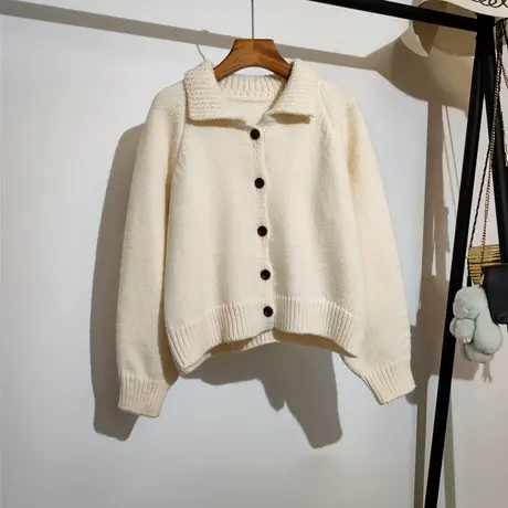 学院风针织开衫女秋冬新款韩系宽松慵懒时尚气质百搭翻领毛衣外套商品大图