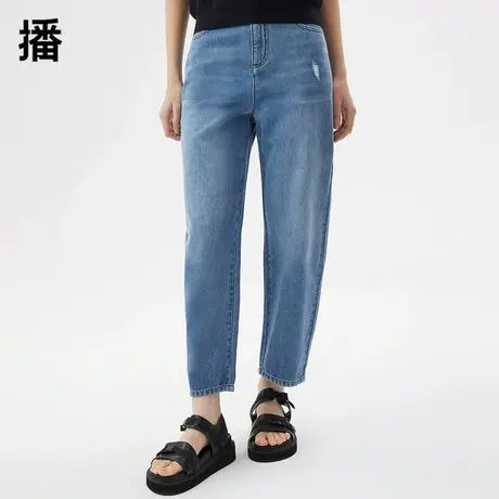播牛仔裤女2023秋季新款姆明联名系列休闲宽松简约百搭磨破铅笔裤商品大图