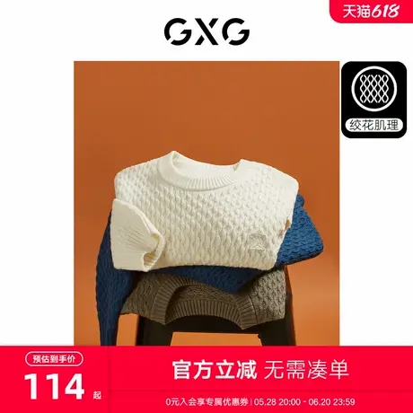 GXG男装   多色绞花纹理简约内搭宽松圆领线衫男士 23年冬季新品图片