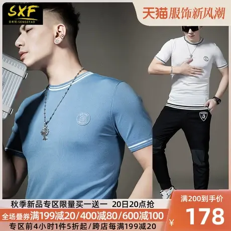 SXF圣希梵T恤男 16针横机针织衫 高端商务上衣简约刺绣潮男士短袖图片