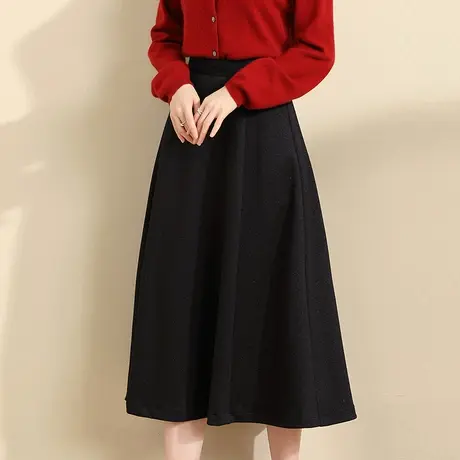 水墨青华秋装新品女装时尚百搭黑色针织半身裙显瘦修身A字裙图片