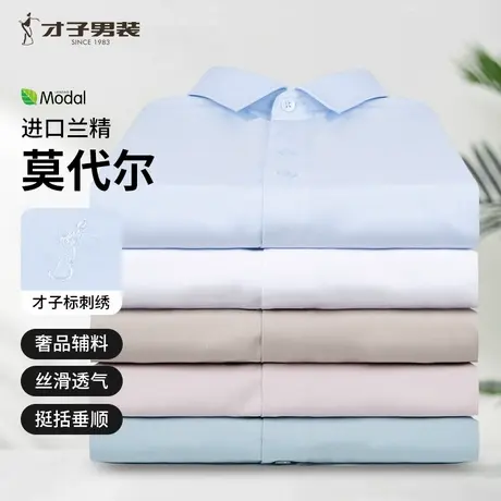 才子男装莫代尔刺绣休闲衬衫商品大图